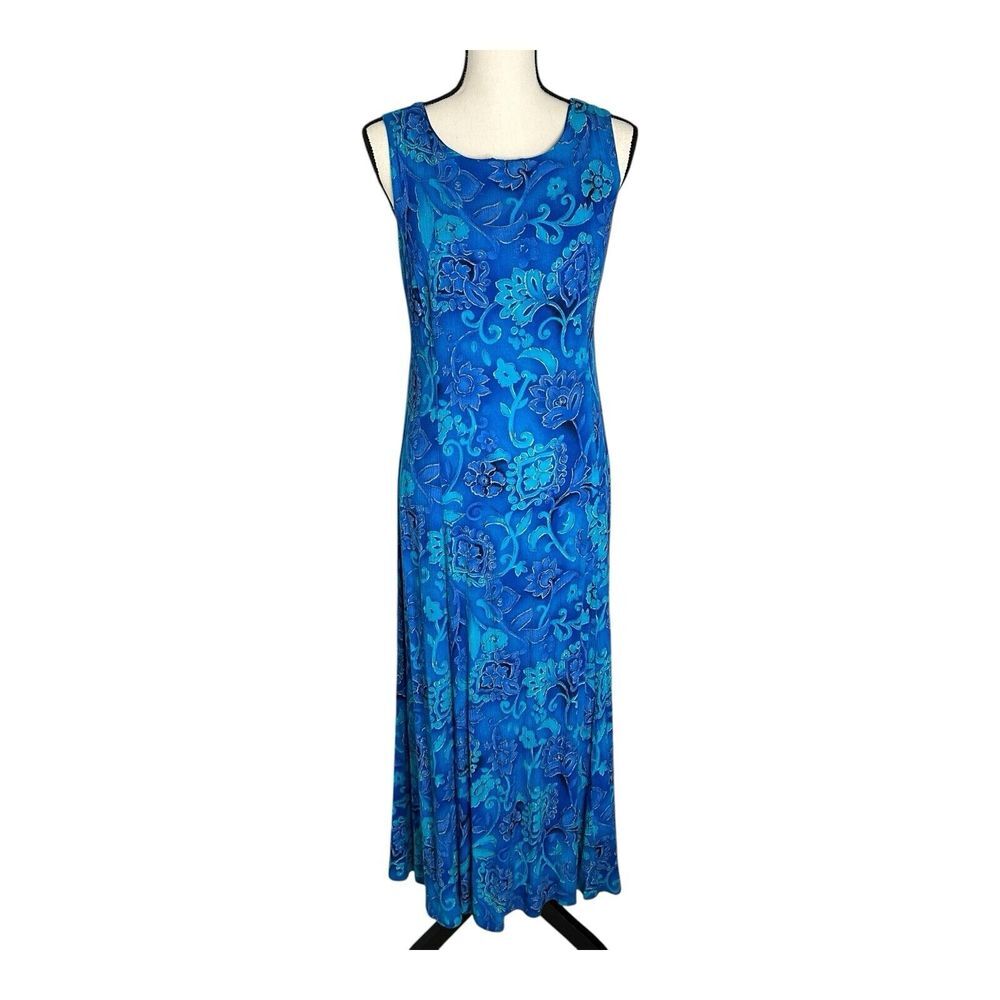 Sheri Martin New York Maxi Tank Dress Green Blue Floral Sleeveless Size 14 Lined